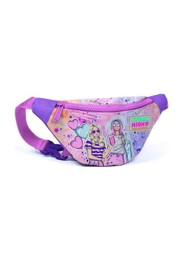 Coral High Pembe Mor Fashion Girl Baskılı Kız Çocuk Bel Çantası Çok Renkli