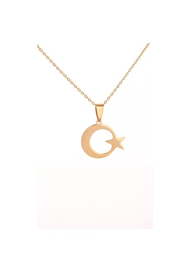 Altın Renk Ay Yıldız Çelik Kolye Kararmaz Paslanmaz Çelik Anlamlı Ve Şık Unisex Altın