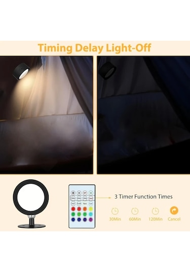 Willowhaven Black- 2 Adet Duvar Lambası, 360 Dönebilir Kablosuz Led, Uzaktan Kumandalı Rgb+2 Renk, Zamanlayıcı, Dimlenebilir, Usb Şarjlı, Dekoratif Aydınlatma