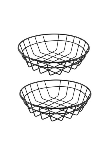 2pcs Cips Atıştırmalık Sepet Meyve Sepeti Büyük Yuvarlak Tel Sepet Siyah Metal Ekmek Sepeti Siyah