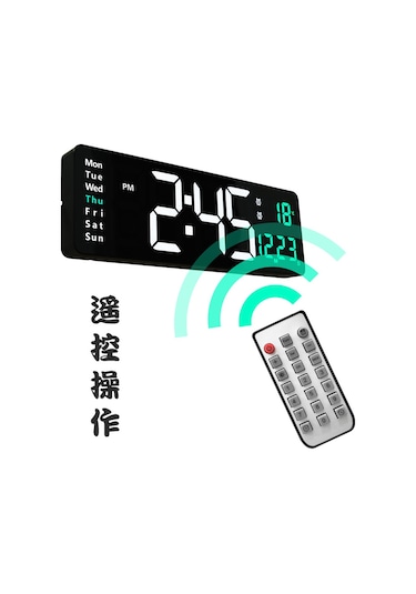 16 İnç Büyük Ekranlı Fonksiyon Göstergeli Saat İskandinav Dijital Saat Basit Oturma Odası Duvar Saati Led Duvar Saati 6626 Yeşil Sıcaklık Yeşil