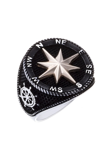 925 Ayar Gümüş Pusula Denizci Erkek Yüzük