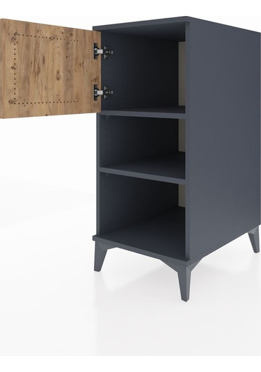 Kronos Komodin 2 Raflı Tek Kapaklı 44x59x96 Antrasit-çam Antrasit