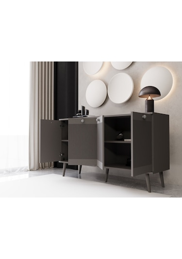 Melura Konsol 160 Cm %100 Mdf Lake Ahşap Ayaklı Gri