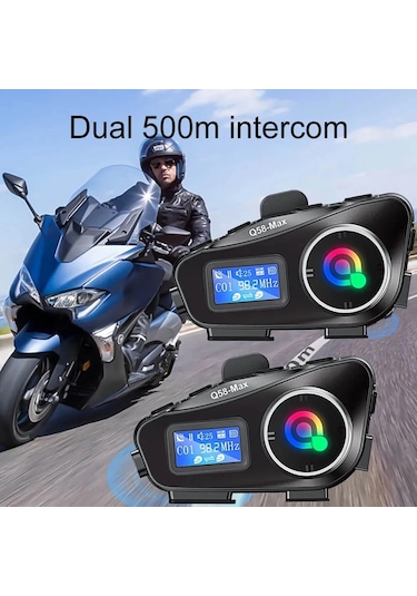 Q58-Max Radyolu Telsiz Özellikli 2 Kişi Bağlantılı Bluetooth Kask Kulaklık 2 Adet