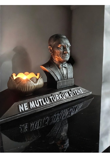 Atatürk Ne Mutlu Türküm Diyene Temalı Atatürk Biblo Mumluk Gümüş Eskitme 0