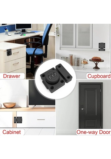 Fosenze Siyah Çinko Alaşımlı Anahtarsız 3-hane Kodlu Dolap, Çekmece, Gardırop Kilit Kolay Kurulum, Güvenli, Çok Yönlü Uyumlu