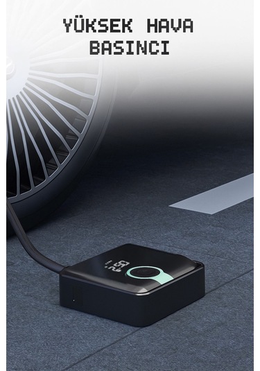 Zc-001 Taşınabilir Powerbankli Kendinden Şarjlı Siyah Dijital Ekranlı Hava Kompresörü