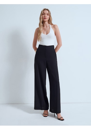 Dilvin 72706 Yüksek Bel Wide Leg Pantolon-siyah