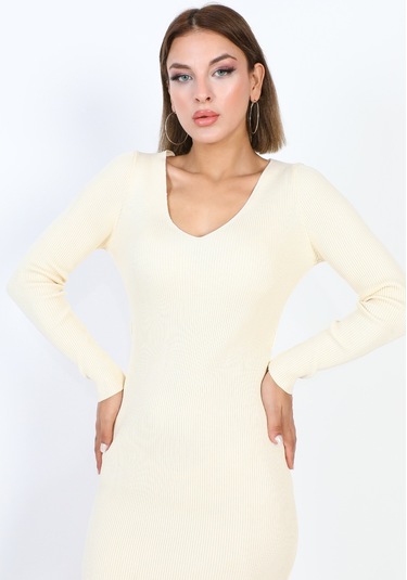 Basıc Triko Elbise 23aj0038 - Bej