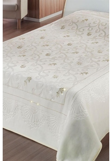 Pırıltı Embos Çift Kişilik Battaniye Kemik Gold 220x 240