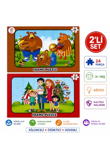 2 Li Set 24 Parça Frame Puzzle Eğitici Çocuk Yapboz Oyuncak Seti A