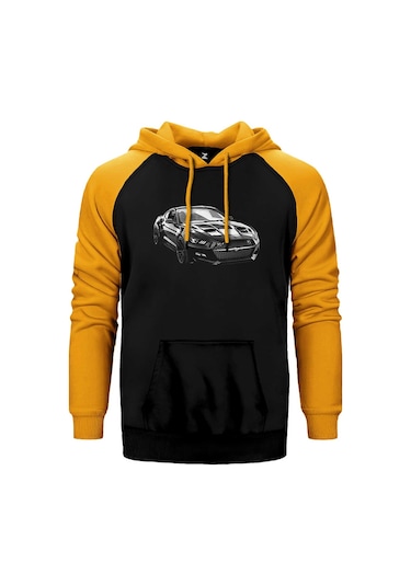 Ford Mustang Galpin Sarı Renk Reglan Kol Kapşonlu Sweatshirt Sarı