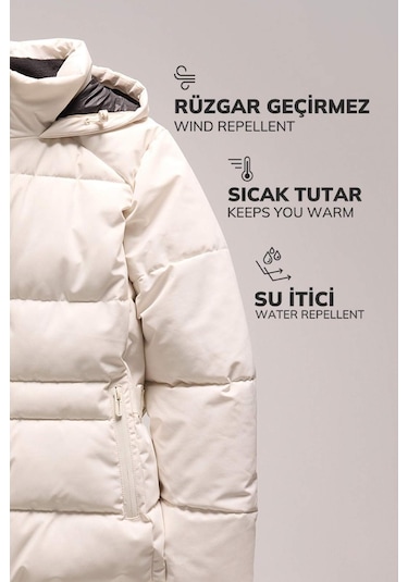 DeFacto Su İtici Puffer Şişme Mont Kapitoneli İçi Suni Kürklü Rüzgar Geçirmez Cepli A0756AX24WNBK27 Siyah