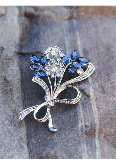 Villovatik Broş Gümüş Renkli Çiçek Buketi 222863938 Mavi