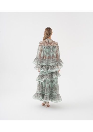 Dantel Desenli Katlı Şifon Volanlı Bluz Mint