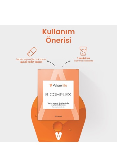 Wiserlife B Complex Taurin Takviye Edici Gıda 30 Kapsül