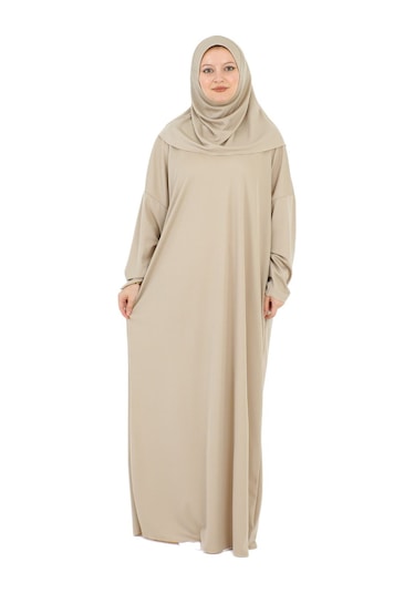 Zarif Namaz Elbisesi Ve Türban Tesbih Set Tesettür Şal Müslüman Kıyafetleri Abaya - Siyah Taş