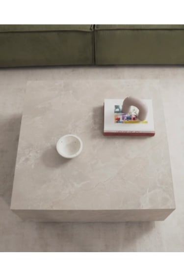 Most Lignum Mermer Görünümlü %100 Mdf Orta Sehpa 80x80 Cm Traverten Bej