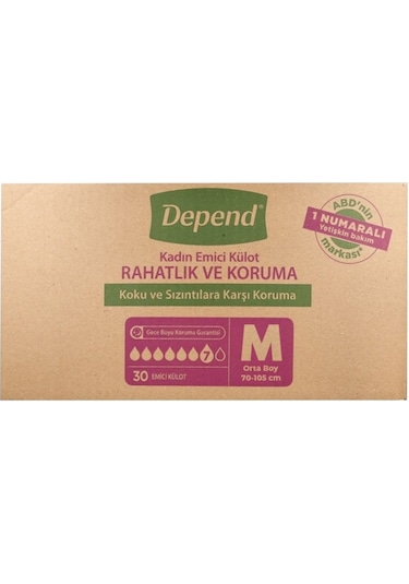Depend Emici Külot Kadın Hasta Bezi Orta Boy M 2 x 30'Lu