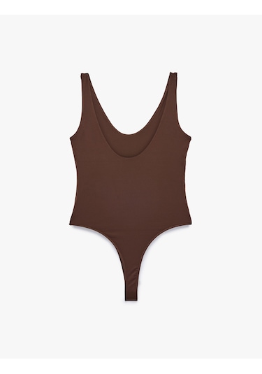 Koton Slim Fit U Yaka Kalın Askılı Bodysuit Kahverengi 6sak10265ek Kahve