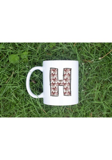 H Harfi Aşk Temalı Kupa - Kalp Desenli Kişiye Özel Romantik Sevgililer Günü Kahve Kupası Beyaz