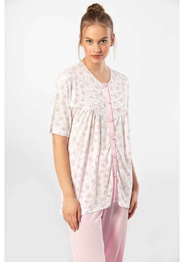 Türen 3370 Kadın Büyük Beden Kısa Kollu Pijama Takım-pembe Pembe