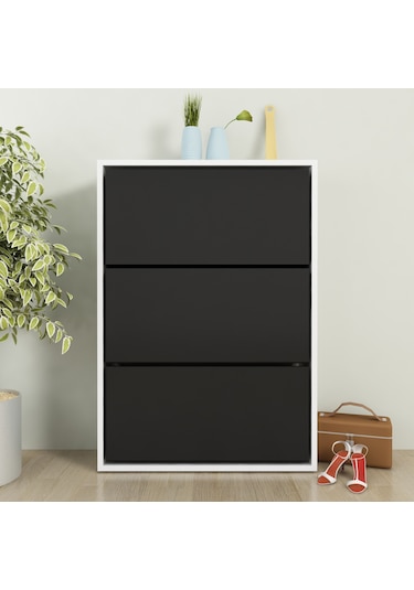 Moonlife 3 Kapaklı Kayar Raflı Ayakkabılık Siyah