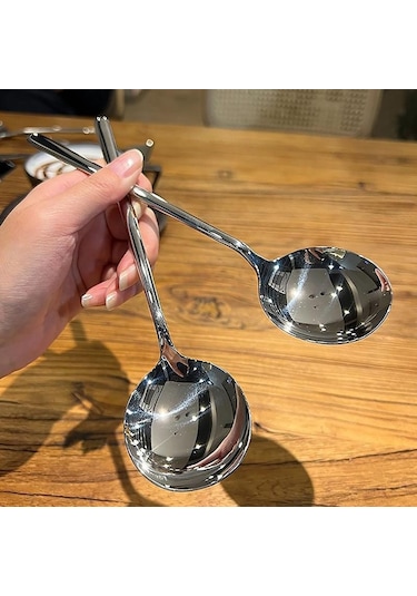 Gümüş Paslanmaz Çelik Büyük Kare Mutfak Kaşığı Düz Tabanlı Pirinç Çorbası Kepçesi Tatlı Dondurma Servis Spatula Sofra