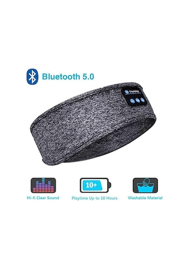 Gri Bluetooth Kulaklık Spor Uyku Bandı Ince Yumuşak Elastik Rahat Kablosuz Kulaklık Müzik Göz Maskesi Yan Uyuyan İçin