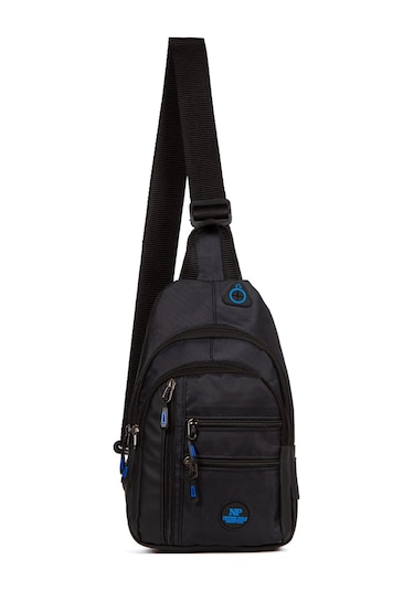 Newish Polo Erkek Kumaş Usb Kulaklık Çıkışlı Bodybag Göğüs Ve Omuz Çantası New172 - Siyah - Mavi