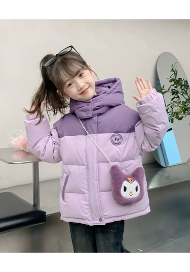 Snapbuy Kız Çocuk Kışlık Mont Kuromi Desenli Şık Ve Rahat Pamuklu Dolgulu Ceket Mor
