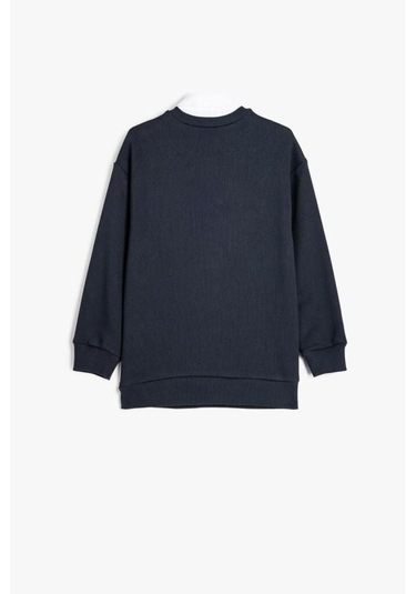 Koton Erkek Çocuk Okul Sweatshirt Basic Okul Gömleği Yaka Detaylı Uzun Kollu Pamuklu Lacivert