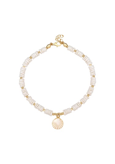 Deniz Kabuğu Detaylı Boncuk Halhal Beyaz