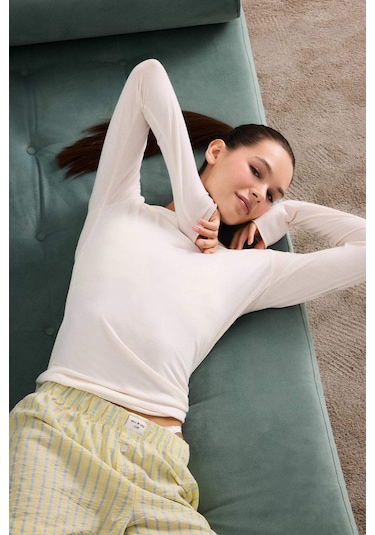 Defacto Modal Kaşmir Yumuşak Dokulu Kayık Yaka Uzun Kollu Üst-fall İn Love F2264ax25auer100 Ekru