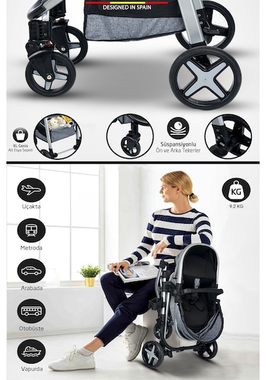 Baby Home 950 Tayla 6 In 1 Mama Tablalı Çift Yönlü Travel Sistem Bebek Arabası Siyah