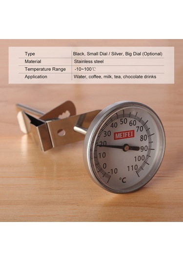Maiyame Gümüş Büyük Ekranlı El Çekirdekli Termometre - Hızlı Ölçüm, Süt Köpüğü Ve Kahve Isısı Kontrolü, Klem İle Takılabilir -10 C/+100 C