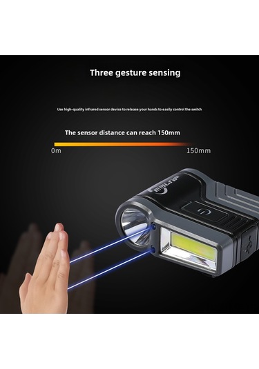 Mufunye Sensörlü Cob Led Şapka Feneri, Su Geçirmez, Dış Mekan Balıkçılığı, Kamp İçin El Serbest Aydınlatma Siyah Çok Renkli