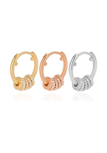 Cosar Silver Taşlı Halkalı Altın Kaplama Tekli Gümüş Küpe Rodaj Kaplama