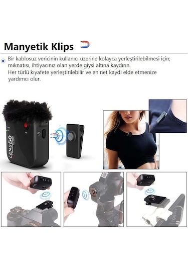 Lensgo 348C Siyah 1V2 Kablosuz İkili Mikrofon Seti