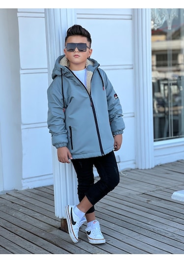 Erkek Çocuk Kapüşonlu İçi Kürklü Mont Km3050 Mint