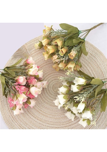 Geeksen 20 Adet Mini Yünlü Plastik Gül Buketi - Ev Dekorasyonu, Partiler, Nikahlar İçin Sürekli Taze, Bordo Renkli