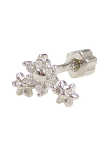 Üçlü Çiçek Gümüş Tragus Pıercıng - Rodyum Beyaz Beyaz