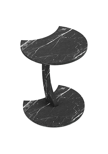 Jet Tekerlekli C Sehpa Koltuk Sehpası Yan Sehpa Zigon Sehpa Servis Sehpası Siyah Mermer