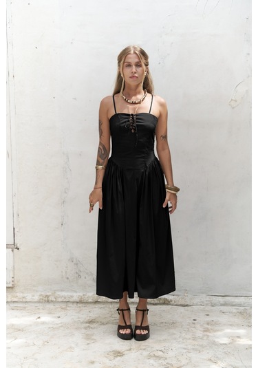 Narissa Askılı Midi Siyah Elbise siyah