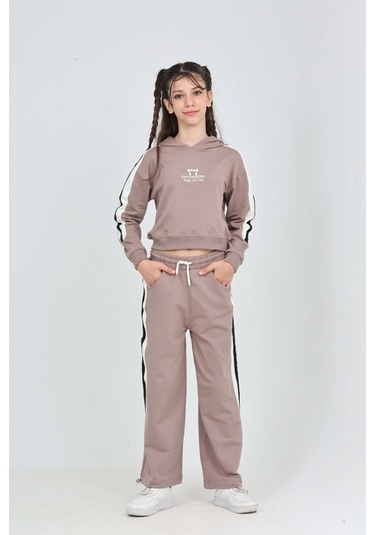 Toontoy Kız Çocuk Fiyonk Nakışlı Eşofman Takım Kahve