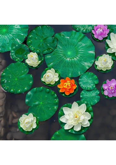 Vkemall 6 Adet Plastik Lotus Yaprağı - 3 Adet 10cm + 3 Adet 15cm - Havuz, Akvaryum, Bahçe Dekorasyonu - Su Üzerinde Yüzen Gerçekçi Simülasyon