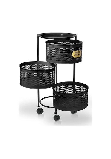 3 Katlı Yana Açılır Siyah Tekerlekli Patates Soğan Sepeti Sebze M