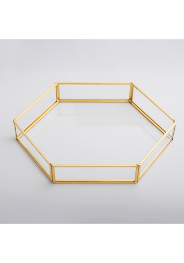 Cam Tepsi Altıgen Pirinç & Gold 30x20x5cm