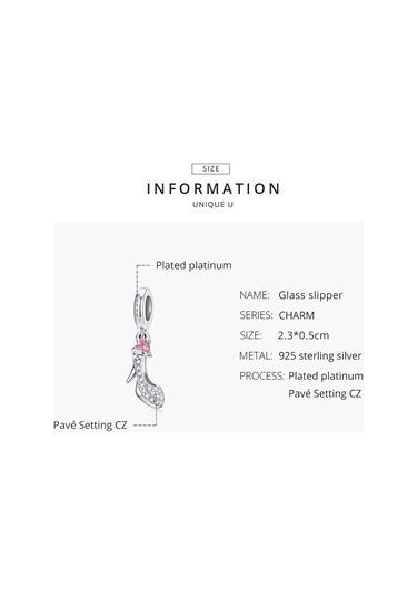 Wostu Parlak Cam Terlik 925 Ayar Gümüş Topuklu Pembe Kalp Zirkon Kolye Charm Fit Orijinal Bilezik Takı Gümüş